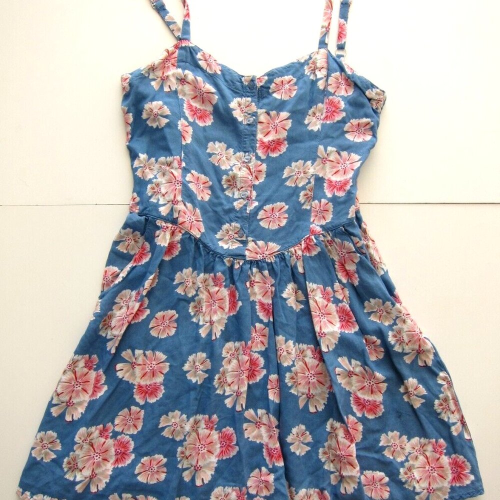 Levi's 100% Rayon Blue Pink White Floral Pocket Slip Tank Sun Dress Medium